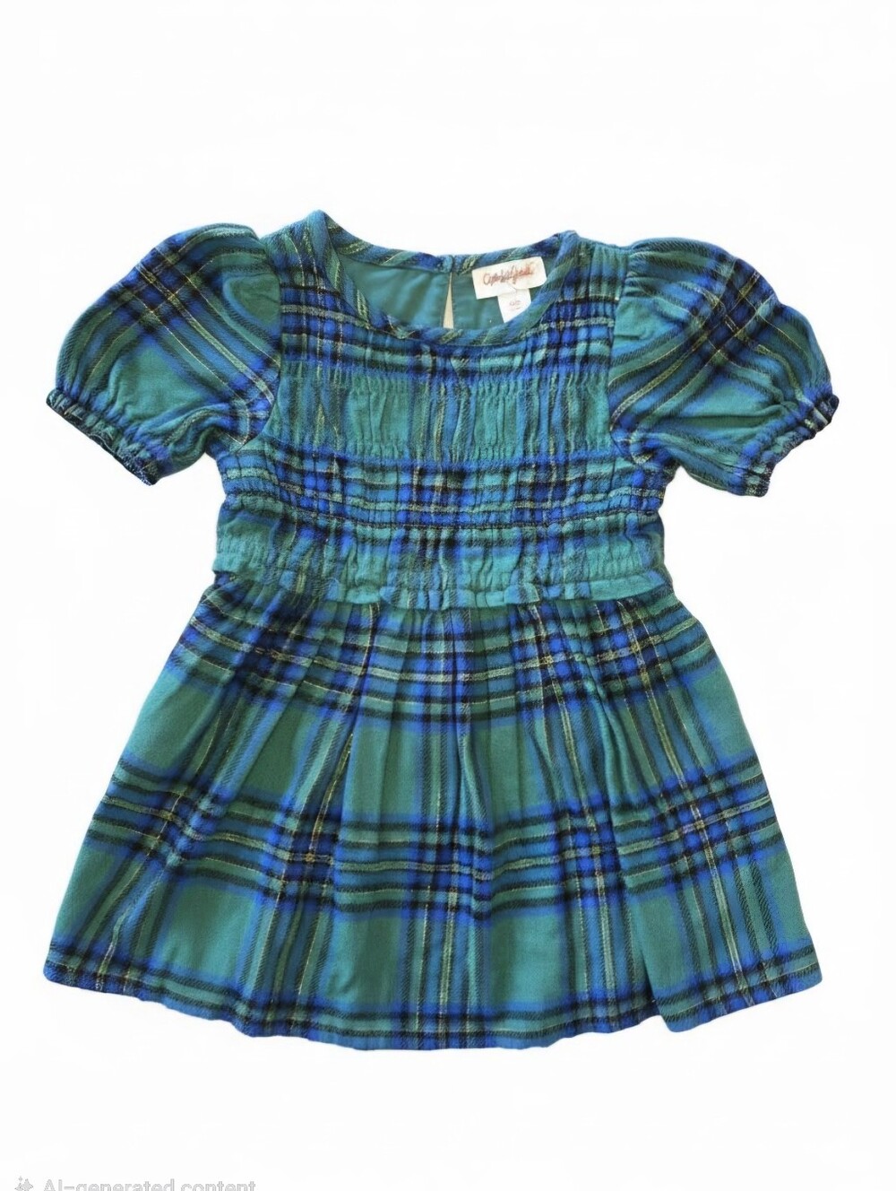 Cat & Jack Green And Blue Plaid Flannel Dress With Panties, NWOT